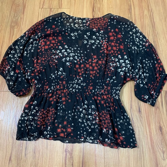 Anthropologie Fei Floral Silk Sheer 3/4 Sleeve Top - Picture 9 of 14
